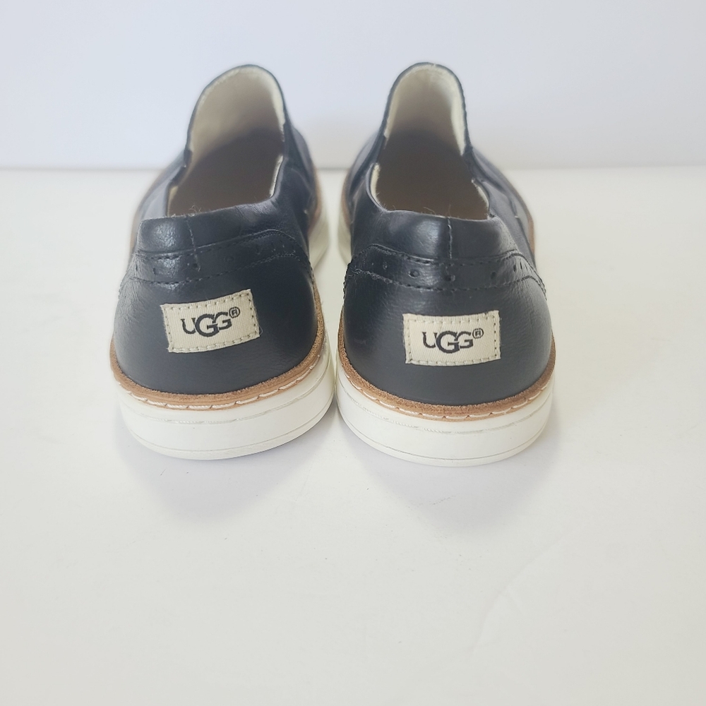 UGG Hadria Black Leather Slip-On Trainer Shoes Size 7.5 - Picture 5 of 10